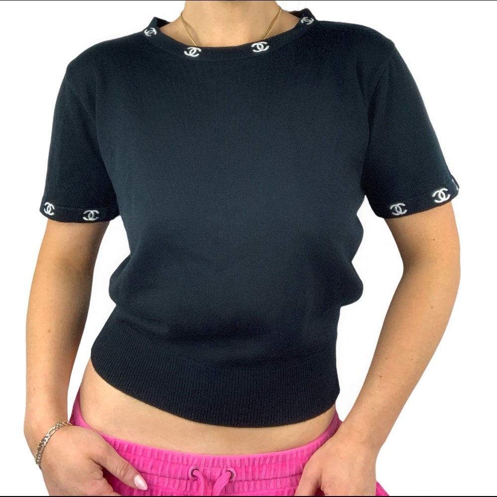90s knit CHANEL top with logo embroidery - size M